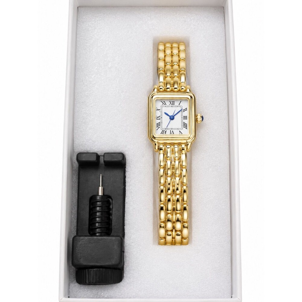 Gold Square Roman Numeral Dainty Women’s Watch Sapphire Crown Stainless Steel